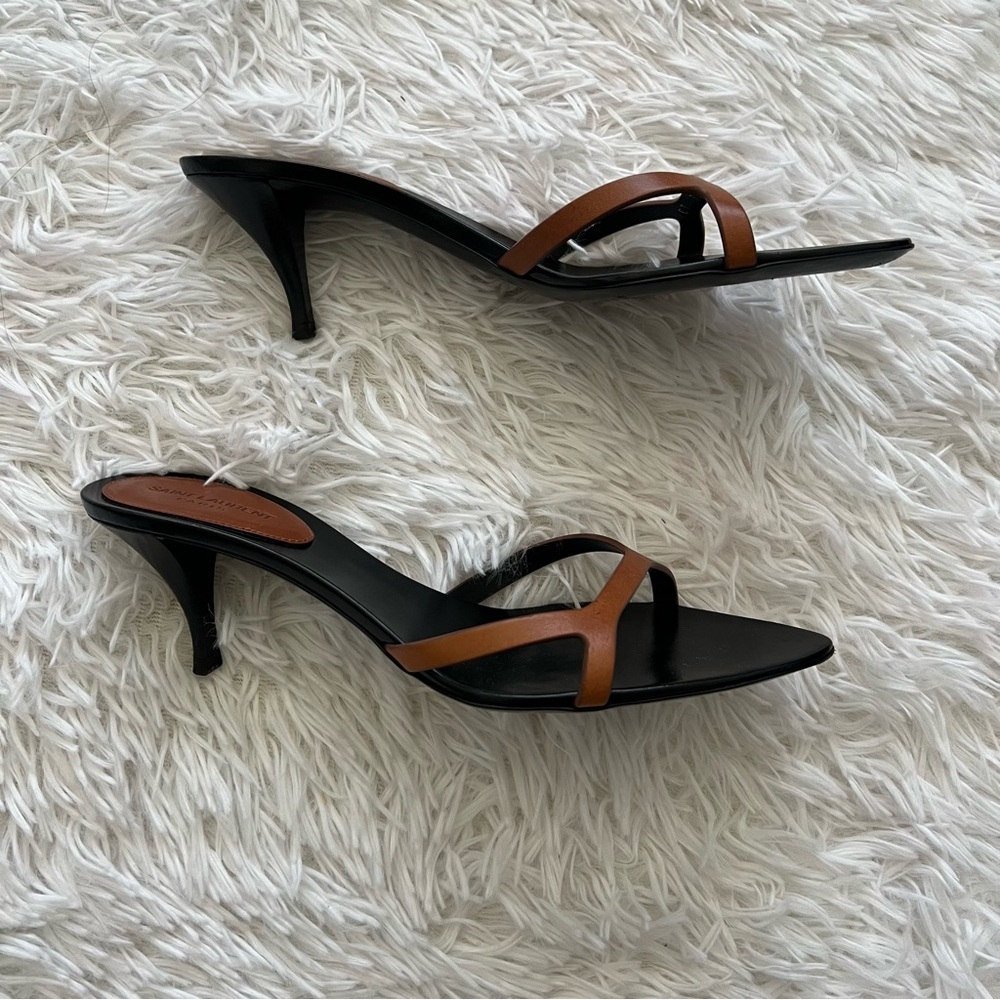 Saint Laurent Black and Brown Carla 60 Leather Mule - Picture 6 of 7